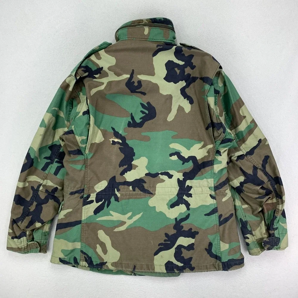 US Army Cold Weather Jacket Mens Medium Woodland‎ Camo Field Coat Military 90s